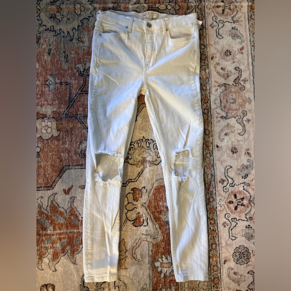 Free People White Distressed Skinny Jeans